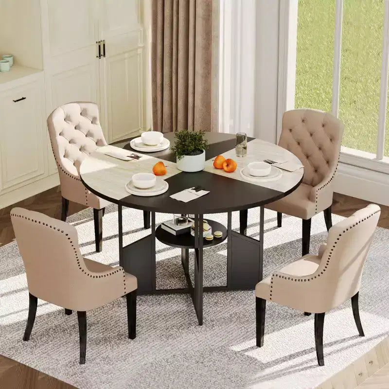 59 Inch Round Dining Table for 46,Circle Kitchen Dining Table with 2-Layer Storage Shelf & Cross Base,Large Round Table with Wood & Iron Frame