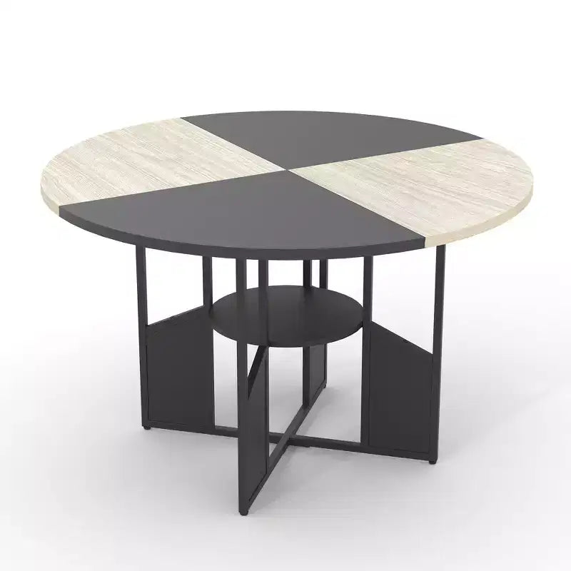 59 Inch Round Dining Table for 46,Circle Kitchen Dining Table with 2-Layer Storage Shelf & Cross Base,Large Round Table with Wood & Iron Frame