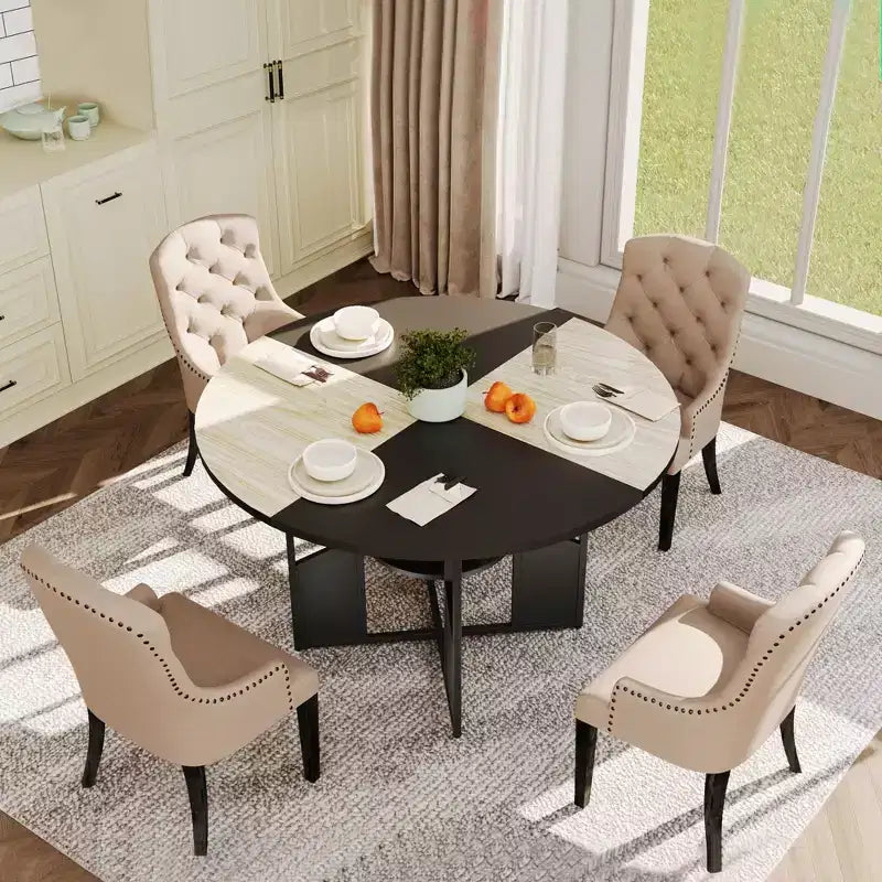 59 Inch Round Dining Table for 46,Circle Kitchen Dining Table with 2-Layer Storage Shelf & Cross Base,Large Round Table with Wood & Iron Frame