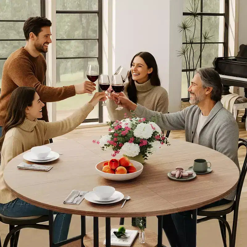 59 Inch Round Dining Table for 46,Circle Kitchen Dining Table with 2-Layer Storage Shelf & Cross Base,Large Round Table with Wood & Iron Frame