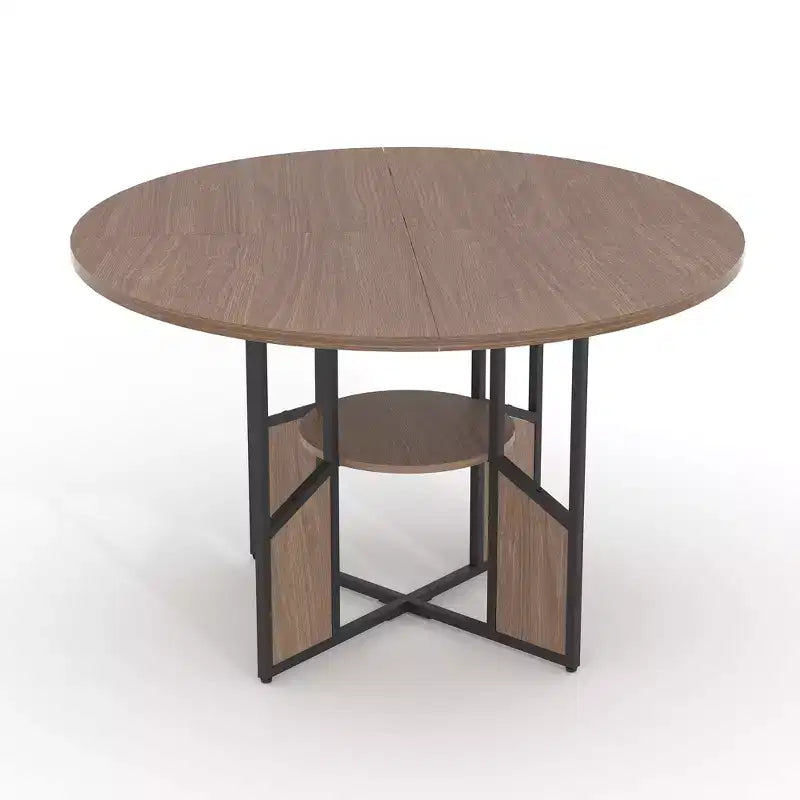 59 Inch Round Dining Table for 46,Circle Kitchen Dining Table with 2-Layer Storage Shelf & Cross Base,Large Round Table with Wood & Iron Frame