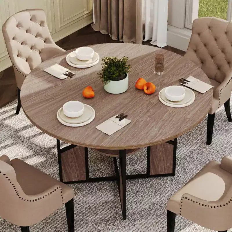 59 Inch Round Dining Table for 46,Circle Kitchen Dining Table with 2-Layer Storage Shelf & Cross Base,Large Round Table with Wood & Iron Frame