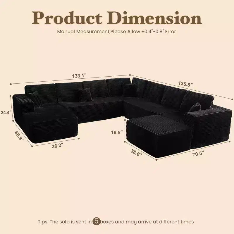 HOMLUX U-Shape Modular Sectional Sofa Couch, 27 Deep Seat Modern Minimalist Couches for Living Room, Style 4