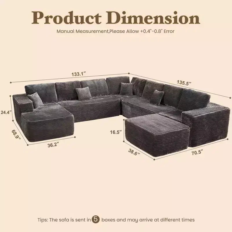 HOMLUX U-Shape Modular Sectional Sofa Couch, 27 Deep Seat Modern Minimalist Couches for Living Room, Style 4