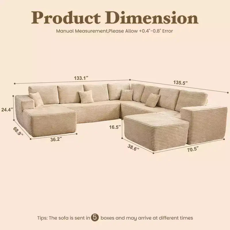 HOMLUX U-Shape Modular Sectional Sofa Couch, 27 Deep Seat Modern Minimalist Couches for Living Room, Style 4