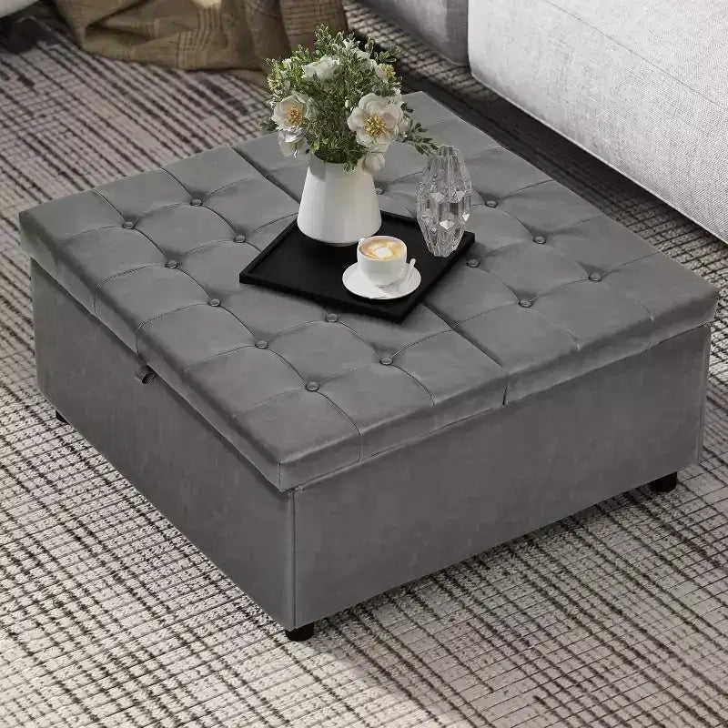 TYBOATLE 35.5 Inch Square Ottoman with Storage, Large Ottoman Coffee Table, 500 lb Large Ottoman with Storages for Living Room, Gray
