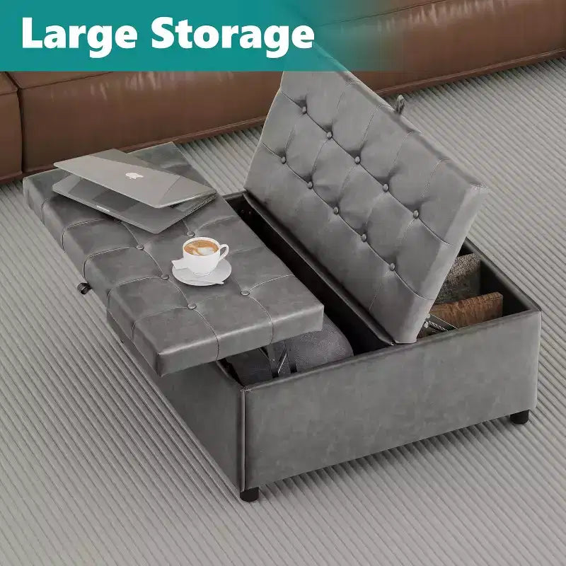 TYBOATLE 35.5 Inch Square Ottoman with Storage, Large Ottoman Coffee Table, 500 lb Large Ottoman with Storages for Living Room, Gray