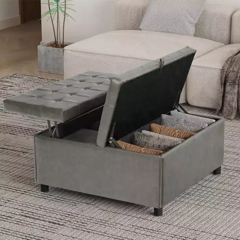 TYBOATLE 35.5 Inch Square Ottoman with Storage, Large Ottoman Coffee Table, 500 lb Large Ottoman with Storages for Living Room, Gray