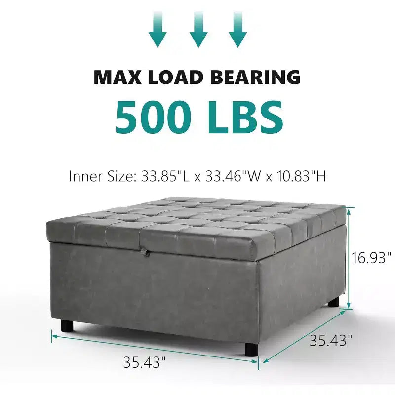 TYBOATLE 35.5 Inch Square Ottoman with Storage, Large Ottoman Coffee Table, 500 lb Large Ottoman with Storages for Living Room, Gray