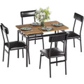 5-Piece Dining Table Set for 4, Wood & Metal Kitchen Dinner Table Set with 4 Upholstered Chairs, Black