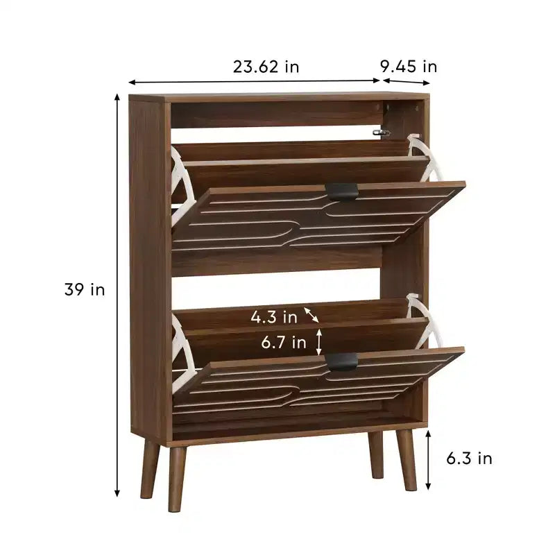 Okak Modern Freestanding Shoe Cabinet Organizer with 2 Flip Drawers,Mid-Century Storage Shoe Rack for Corridors, Entrances