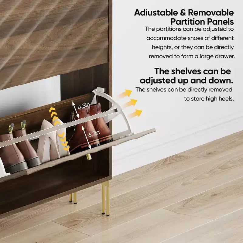 Okak Modern Freestanding Shoe Cabinet Organizer with 2 Flip Drawers,Mid-Century Storage Shoe Rack for Corridors, Entrances