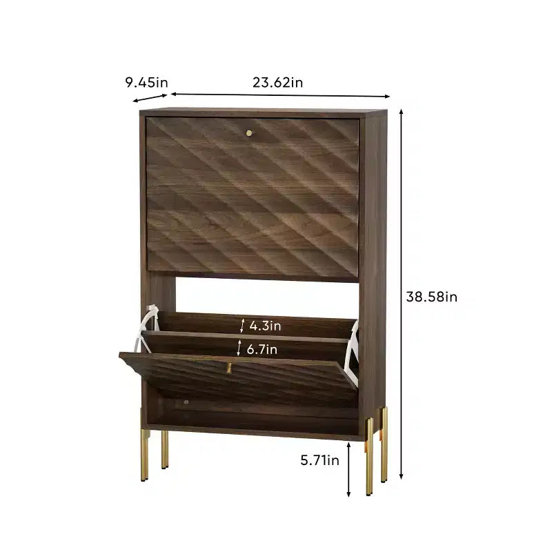 Okak Modern Freestanding Shoe Cabinet Organizer with 2 Flip Drawers,Mid-Century Storage Shoe Rack for Corridors, Entrances