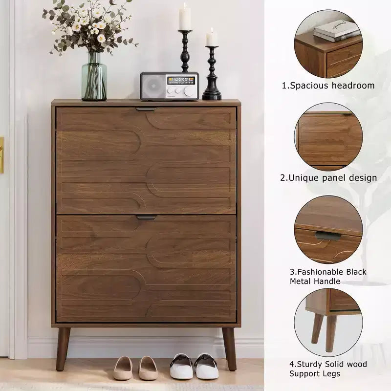 Okak Modern Freestanding Shoe Cabinet Organizer with 2 Flip Drawers,Mid-Century Storage Shoe Rack for Corridors, Entrances