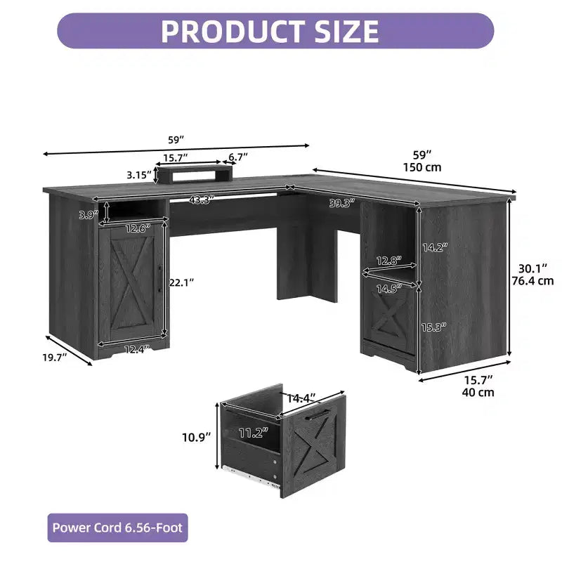 60 Inch L Shaped Desk Corner Computer Desk With File Drawer And Storage Cabinet For Home Office, Study Room
