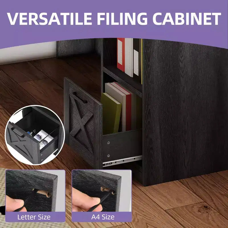 60 Inch L Shaped Desk Corner Computer Desk With File Drawer And Storage Cabinet For Home Office, Study Room