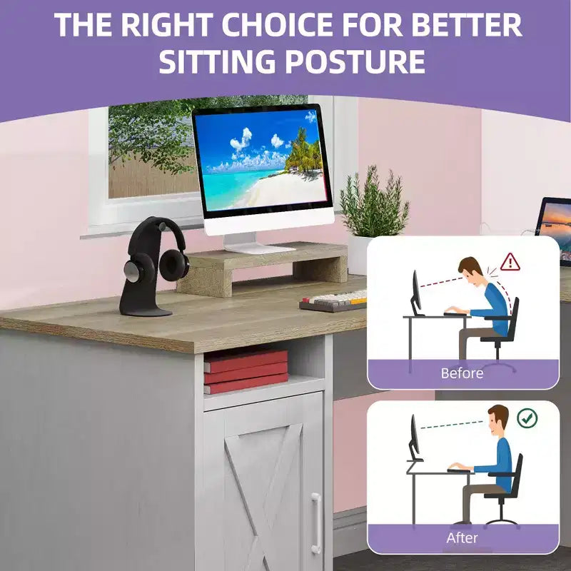 60 Inch L Shaped Desk Corner Computer Desk With File Drawer And Storage Cabinet For Home Office, Study Room