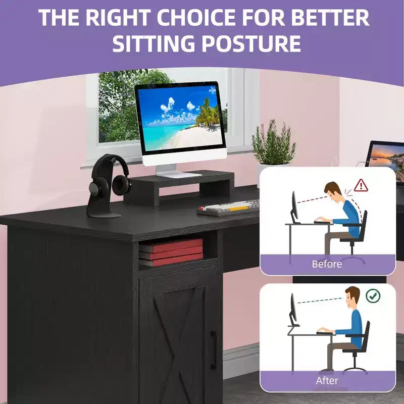 60 Inch L Shaped Desk Corner Computer Desk With File Drawer And Storage Cabinet For Home Office, Study Room