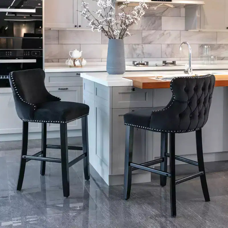 Okak Modern Velvet Bar Stools Counter Height Set of 2, Wing-Back Counter Stools, Upholstered Dining Chairs for Kitchen, Cafe