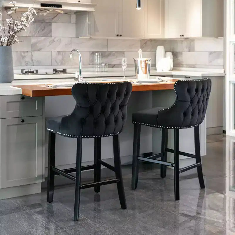 Okak Modern Velvet Bar Stools Counter Height Set of 2, Wing-Back Counter Stools, Upholstered Dining Chairs for Kitchen, Cafe