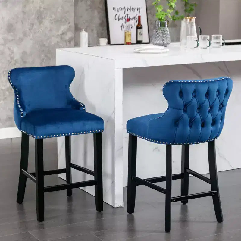 Okak Modern Velvet Bar Stools Counter Height Set of 2, Wing-Back Counter Stools, Upholstered Dining Chairs for Kitchen, Cafe