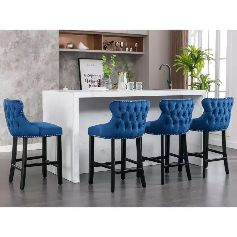 Okak Modern Velvet Bar Stools Counter Height Set of 2, Wing-Back Counter Stools, Upholstered Dining Chairs for Kitchen, Cafe