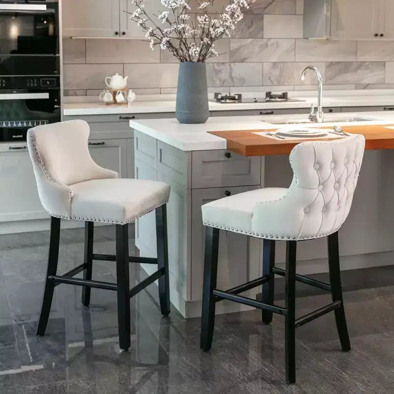 Okak Modern Velvet Bar Stools Counter Height Set of 2, Wing-Back Counter Stools, Upholstered Dining Chairs for Kitchen, Cafe