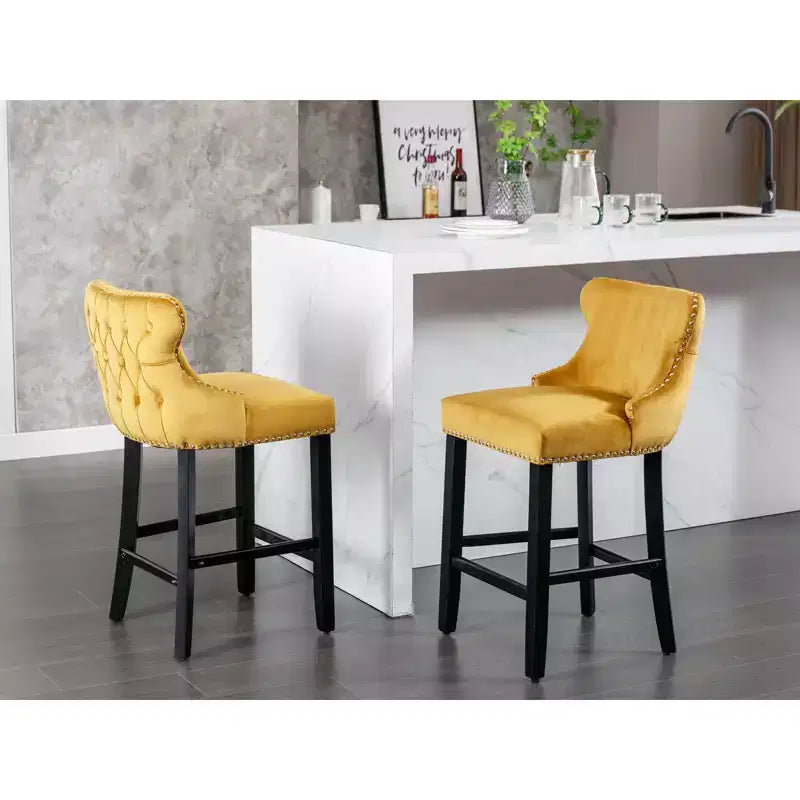 Okak Modern Velvet Bar Stools Counter Height Set of 2, Wing-Back Counter Stools, Upholstered Dining Chairs for Kitchen, Cafe