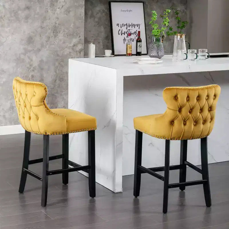 Okak Modern Velvet Bar Stools Counter Height Set of 2, Wing-Back Counter Stools, Upholstered Dining Chairs for Kitchen, Cafe