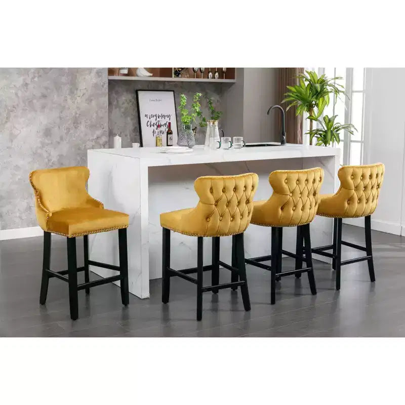 Okak Modern Velvet Bar Stools Counter Height Set of 2, Wing-Back Counter Stools, Upholstered Dining Chairs for Kitchen, Cafe