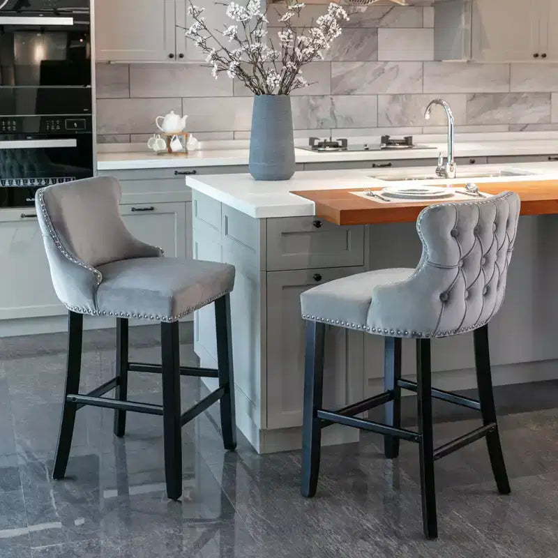 Okak Modern Velvet Bar Stools Counter Height Set of 2, Wing-Back Counter Stools, Upholstered Dining Chairs for Kitchen, Cafe