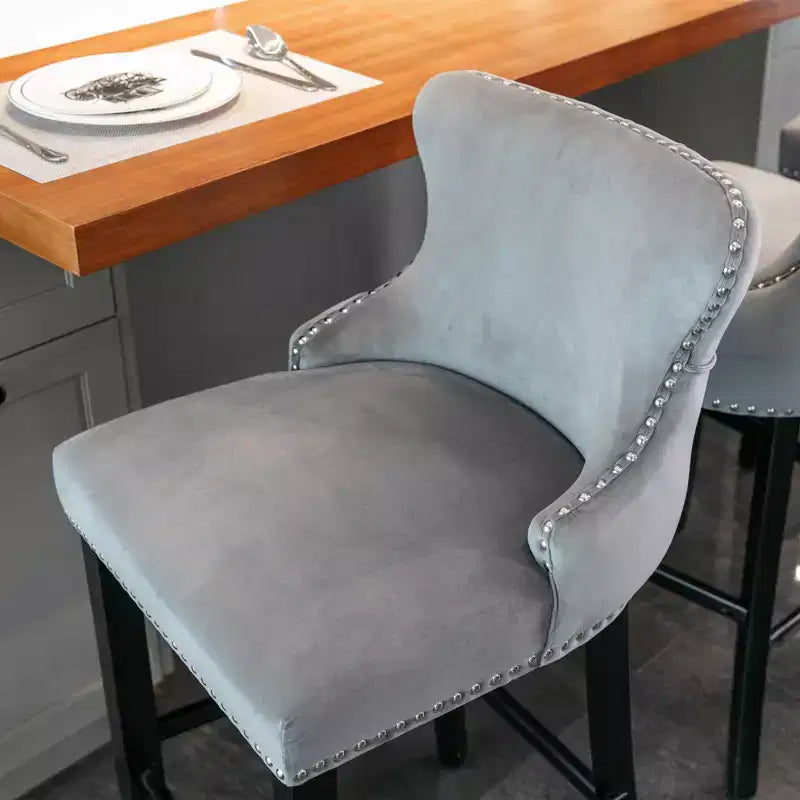 Okak Modern Velvet Bar Stools Counter Height Set of 2, Wing-Back Counter Stools, Upholstered Dining Chairs for Kitchen, Cafe