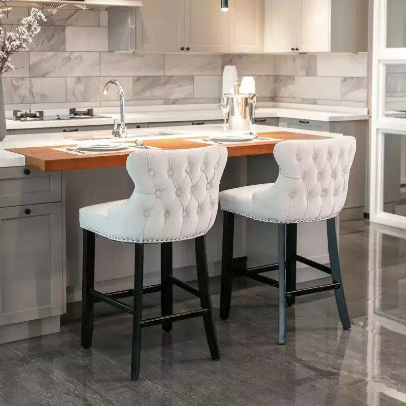 Okak Modern Velvet Bar Stools Counter Height Set of 2, Wing-Back Counter Stools, Upholstered Dining Chairs for Kitchen, Cafe