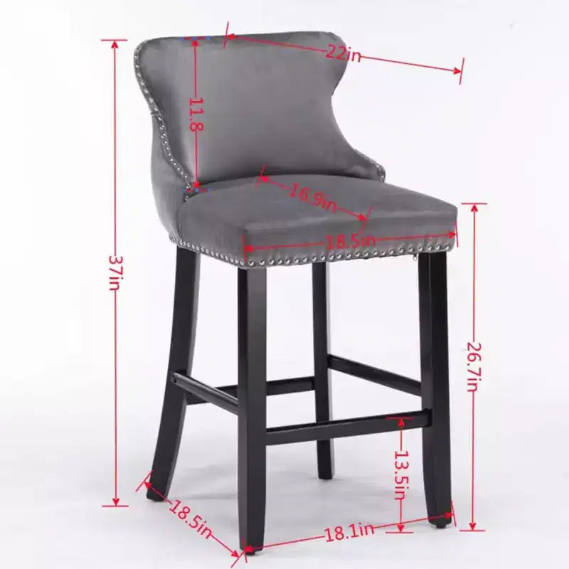 Okak Modern Velvet Bar Stools Counter Height Set of 2, Wing-Back Counter Stools, Upholstered Dining Chairs for Kitchen, Cafe