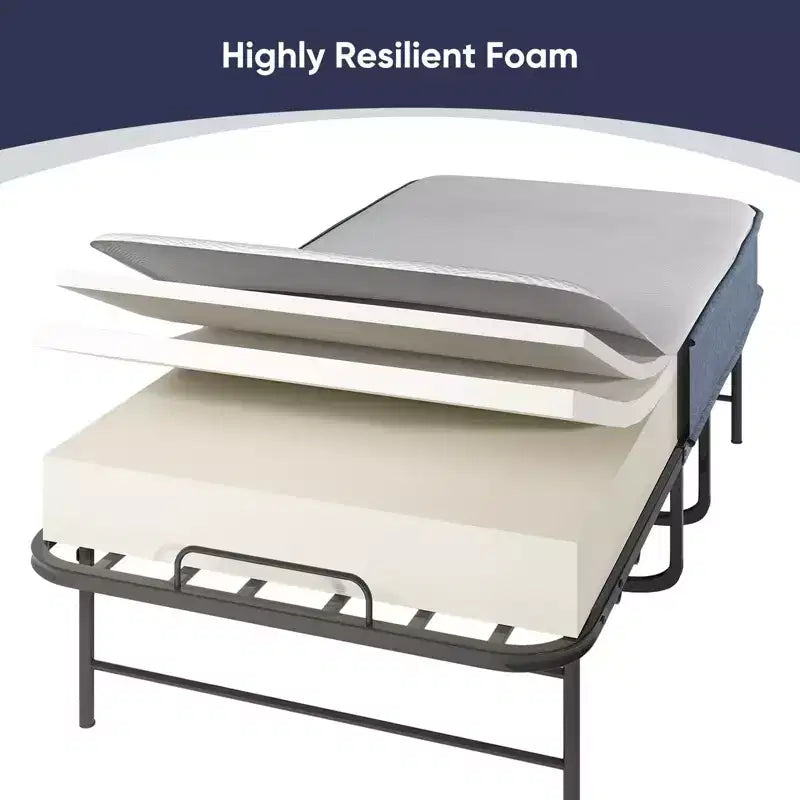 Mjkone Folding Bed with 5''Mattress,Portable Guest Bed Camping Cot,Soft Padded Rollaway Sleeping Bed with Wheels,Twin Size