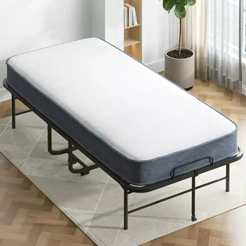 Mjkone Folding Bed with 5''Mattress,Portable Guest Bed Camping Cot,Soft Padded Rollaway Sleeping Bed with Wheels,Twin Size