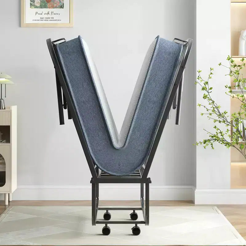 Mjkone Folding Bed with 5''Mattress,Portable Guest Bed Camping Cot,Soft Padded Rollaway Sleeping Bed with Wheels,Twin Size