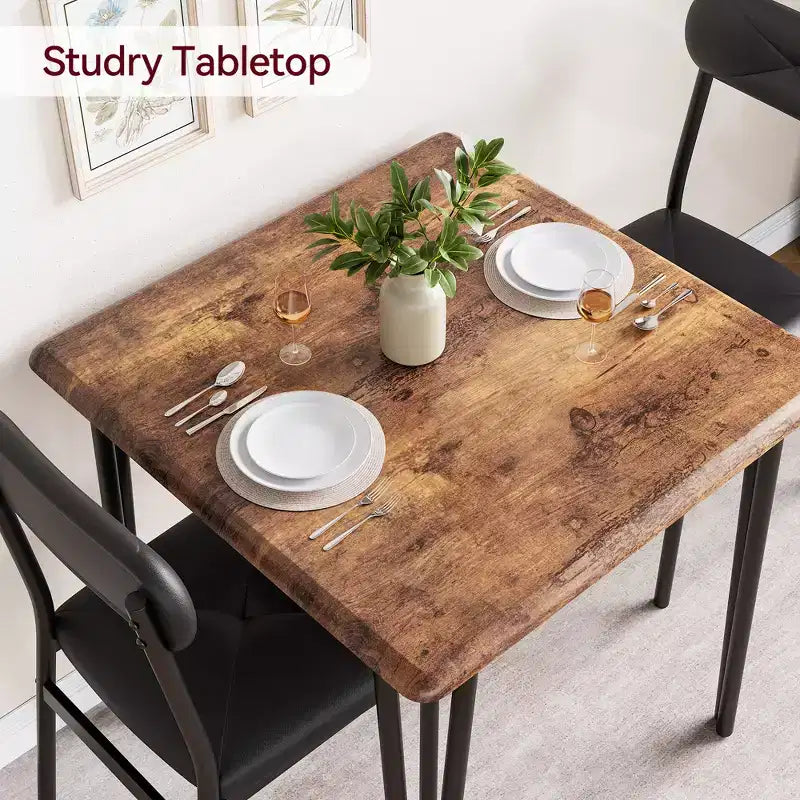 3 Piece Dining Table Set, Kitchen Dining Room Table Set for , Square Table, Metal Frame, MDF Board, Upholstered Chairs, Easy Assembly