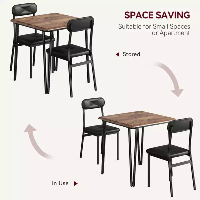3 Piece Dining Table Set, Kitchen Dining Room Table Set for , Square Table, Metal Frame, MDF Board, Upholstered Chairs, Easy Assembly
