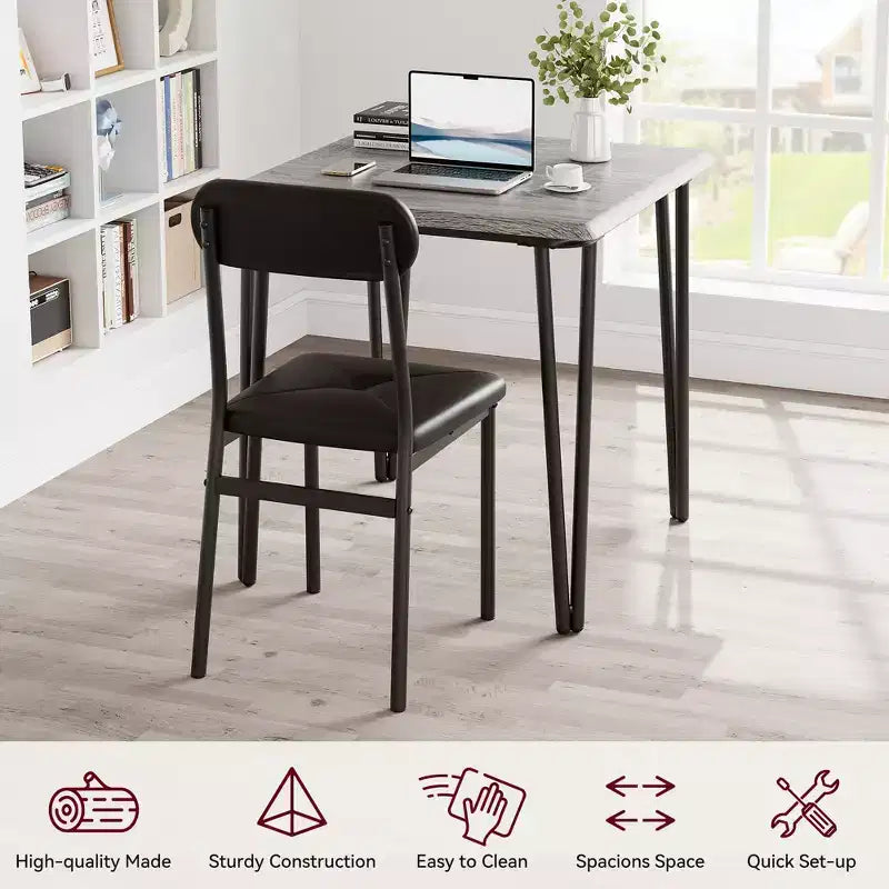 3 Piece Dining Table Set, Kitchen Dining Room Table Set for , Square Table, Metal Frame, MDF Board, Upholstered Chairs, Easy Assembly