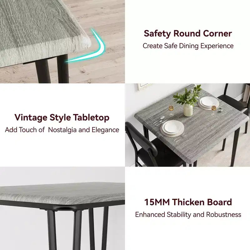 3 Piece Dining Table Set, Kitchen Dining Room Table Set for , Square Table, Metal Frame, MDF Board, Upholstered Chairs, Easy Assembly