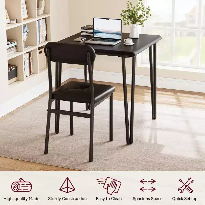 3 Piece Dining Table Set, Kitchen Dining Room Table Set for , Square Table, Metal Frame, MDF Board, Upholstered Chairs, Easy Assembly