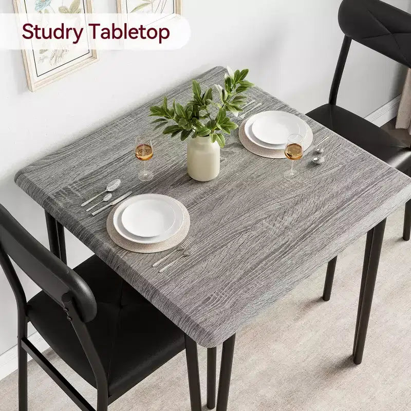 3 Piece Dining Table Set, Kitchen Dining Room Table Set for , Square Table, Metal Frame, MDF Board, Upholstered Chairs, Easy Assembly