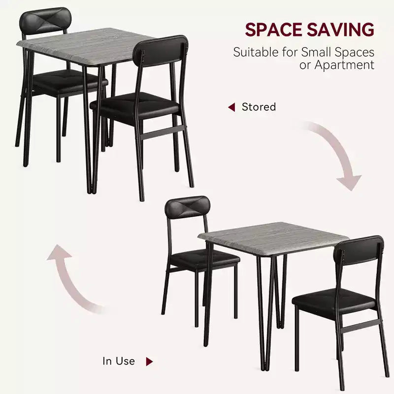 3 Piece Dining Table Set, Kitchen Dining Room Table Set for , Square Table, Metal Frame, MDF Board, Upholstered Chairs, Easy Assembly