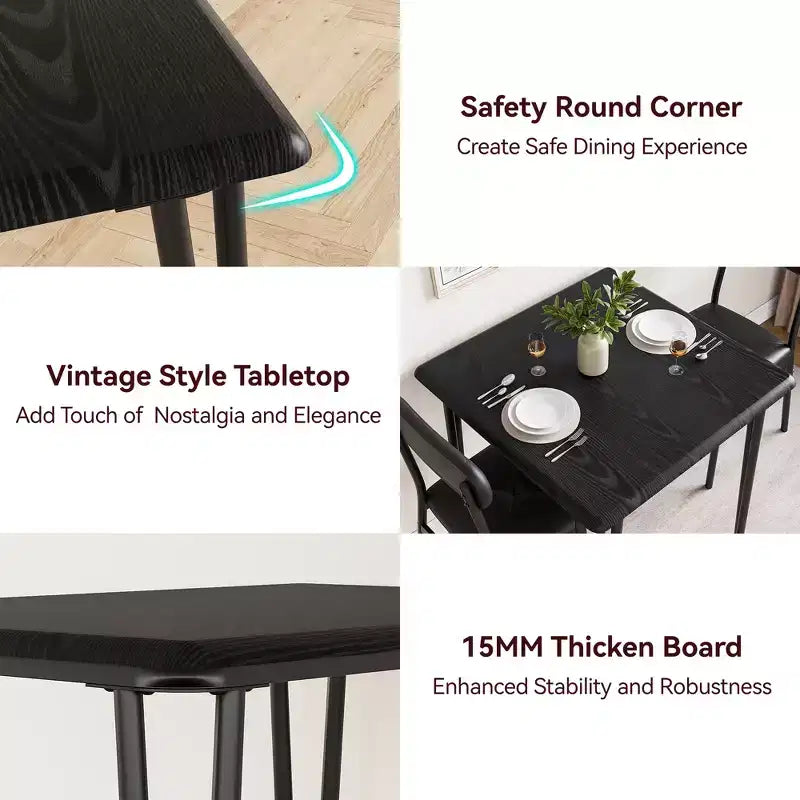 3 Piece Dining Table Set, Kitchen Dining Room Table Set for , Square Table, Metal Frame, MDF Board, Upholstered Chairs, Easy Assembly
