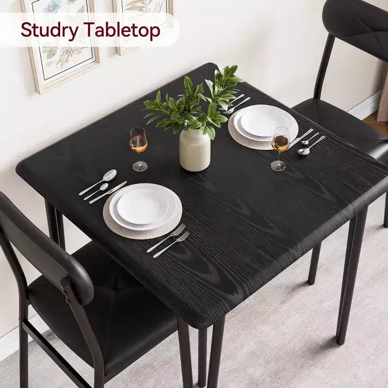 3 Piece Dining Table Set, Kitchen Dining Room Table Set for , Square Table, Metal Frame, MDF Board, Upholstered Chairs, Easy Assembly
