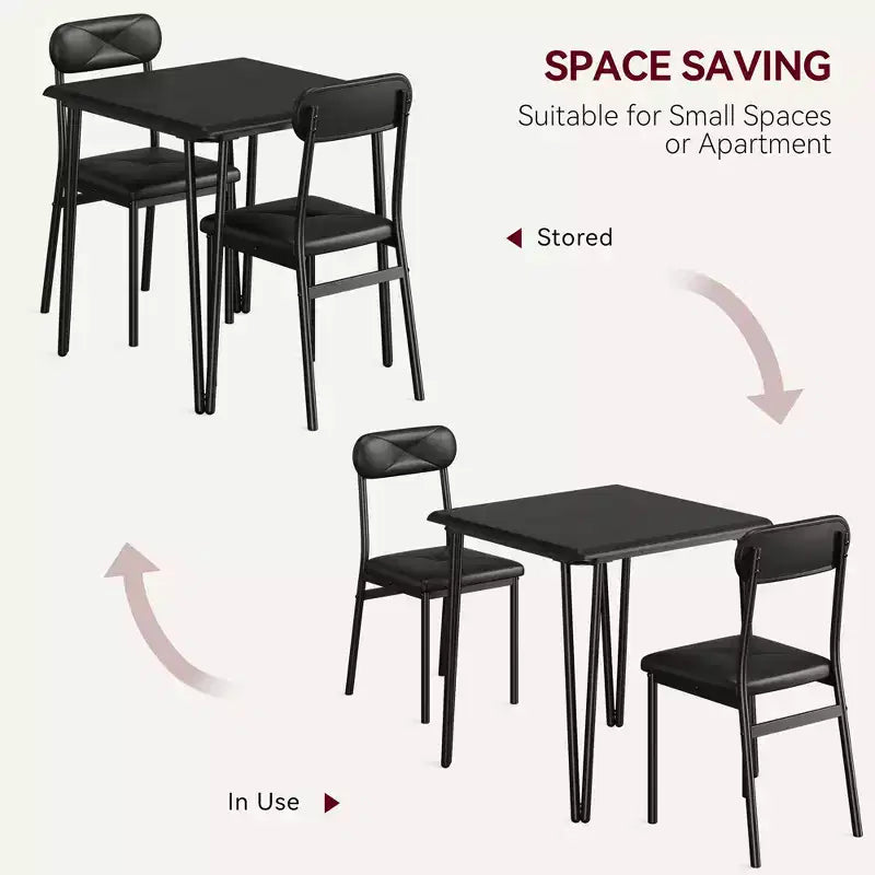 3 Piece Dining Table Set, Kitchen Dining Room Table Set for , Square Table, Metal Frame, MDF Board, Upholstered Chairs, Easy Assembly