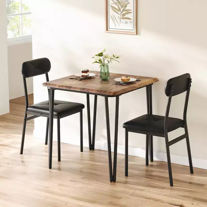 3 Piece Dining Table Set, Kitchen Dining Room Table Set for , Square Table, Metal Frame, MDF Board, Upholstered Chairs, Easy Assembly
