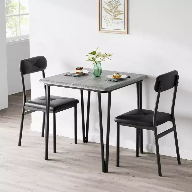 3 Piece Dining Table Set, Kitchen Dining Room Table Set for , Square Table, Metal Frame, MDF Board, Upholstered Chairs, Easy Assembly