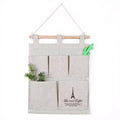 Alilang Hanging Wall Organizer with Eiffel Tower Print and Five Canvas Storage Pockets 12.5x9.5 in